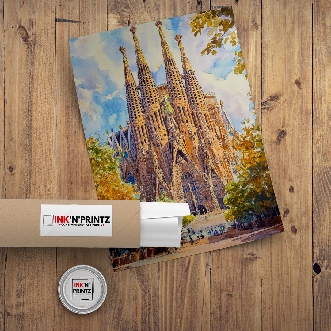 Barcelona Spain Travel Poster Print Catalonia Wall Art Spanish City Decor European Architecture Gift