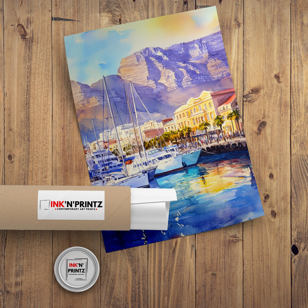 Cape Town South Africa Travel Poster Print Table Mountain Wall Art Scenic Coastal City Decor Gift for Africa Lovers and Landscape