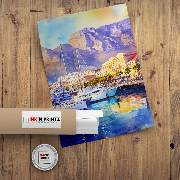Cape Town South Africa Travel Poster Print Table Mountain Wall Art Scenic Coastal City Decor Gift for Africa Lovers and Landscape