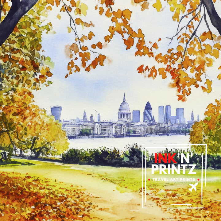 Greenwich Park London Travel Poster Print England Wall Art Royal Observatory Decor Gift for UK City Lovers and Historic Landmark Enthusiasts