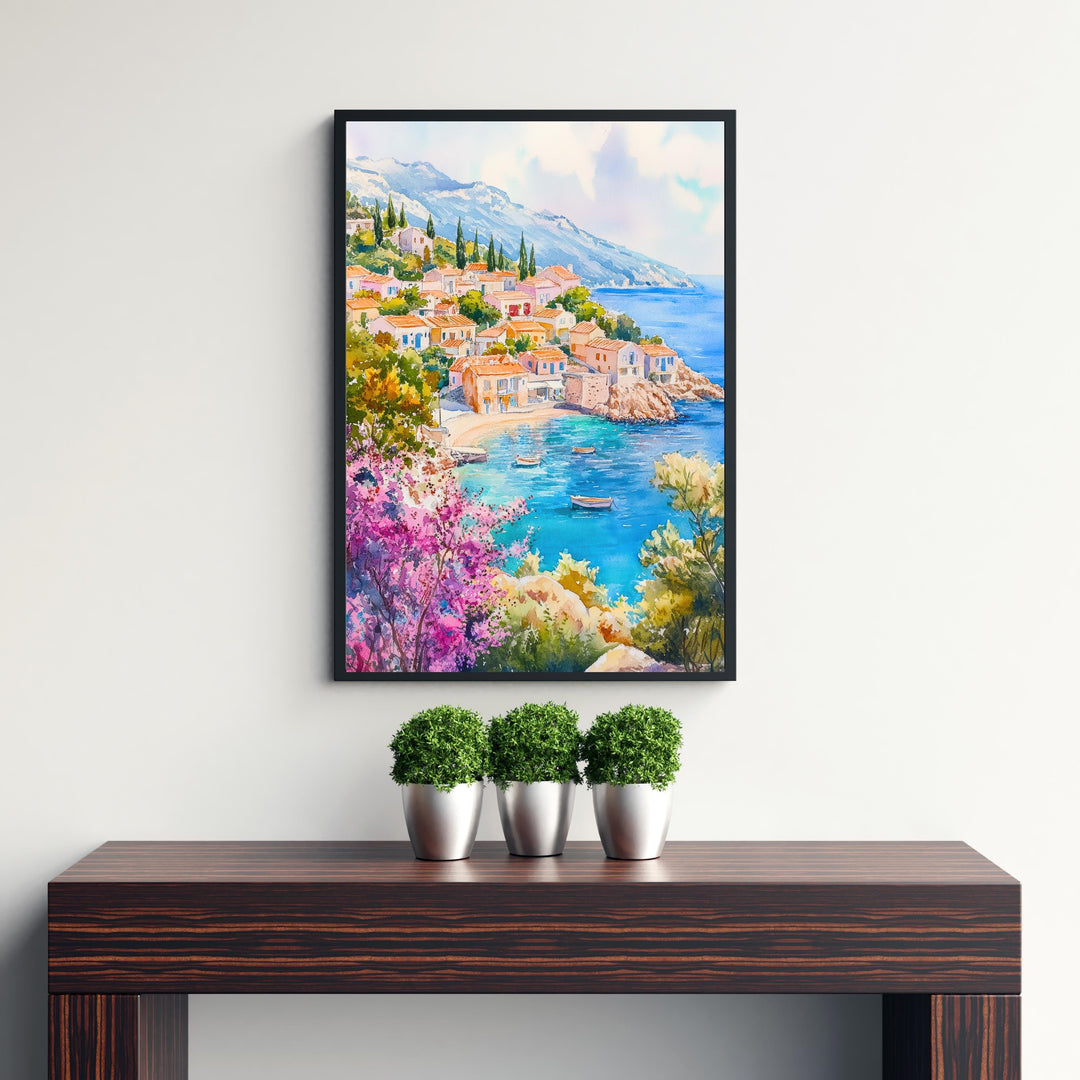 Kefalonia Greece Travel Poster Print Ionian Island Wall Art Mediterranean Coastal Decor Gift for Europe Lovers and Greek Landscape