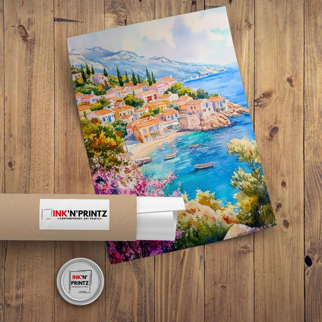Kefalonia Greece Travel Poster Print Ionian Island Wall Art Mediterranean Coastal Decor Gift for Europe Lovers and Greek Landscape