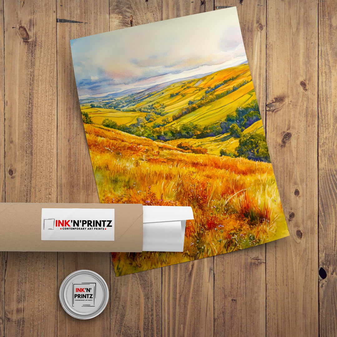 Long Mynd Shropshire England Travel Poster Print Countryside Wall Art Scenic Landscape Decor Gift for UK Nature Lovers and Walking