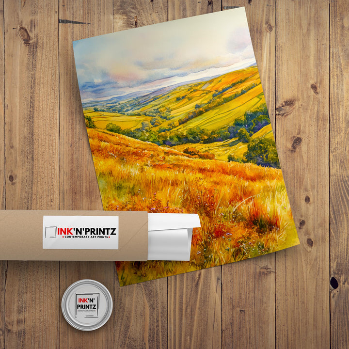 Long Mynd Shropshire England Travel Poster Print Countryside Wall Art Scenic Landscape Decor Gift for UK Nature Lovers and Walking