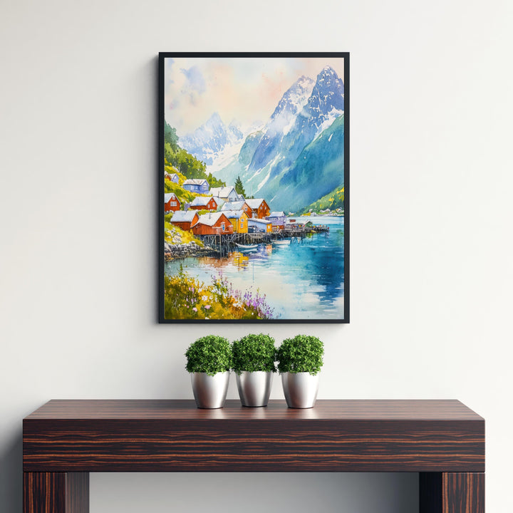 Olden Norway Travel Poster Print Nordfjord Wall Art Scandinavian Coastal Village Decor Gift for Europe Lovers and Nordic Landscape