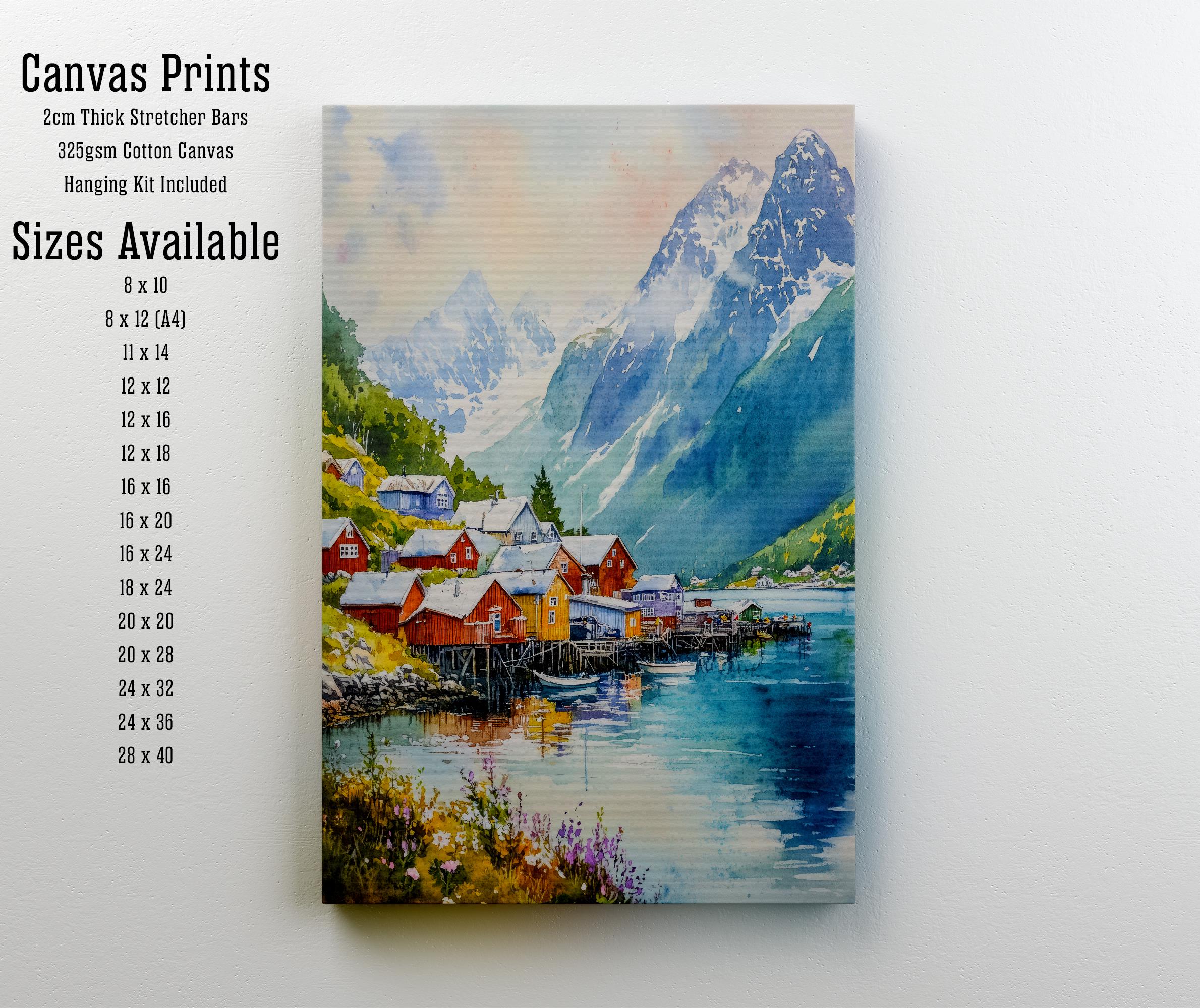 Olden Norway Travel Poster Print Nordfjord Wall Art Scandinavian Coastal Village Decor Gift for Europe Lovers and Nordic Landscape