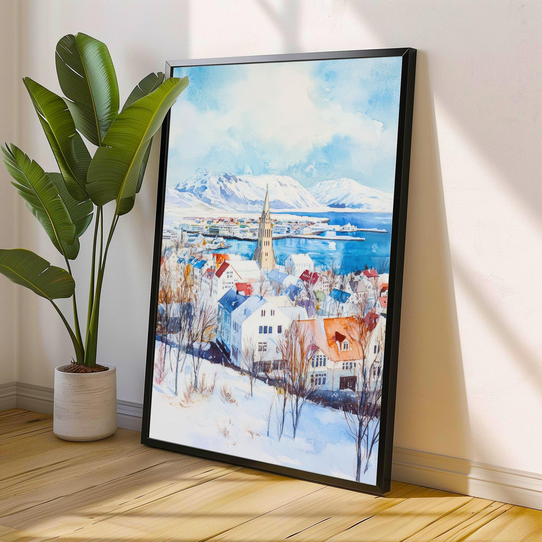 Reykjavik Iceland Travel Poster Print Nordic City Wall Art Scandinavian Architecture Decor Gift for Europe Lovers and Iceland Landscape Fans