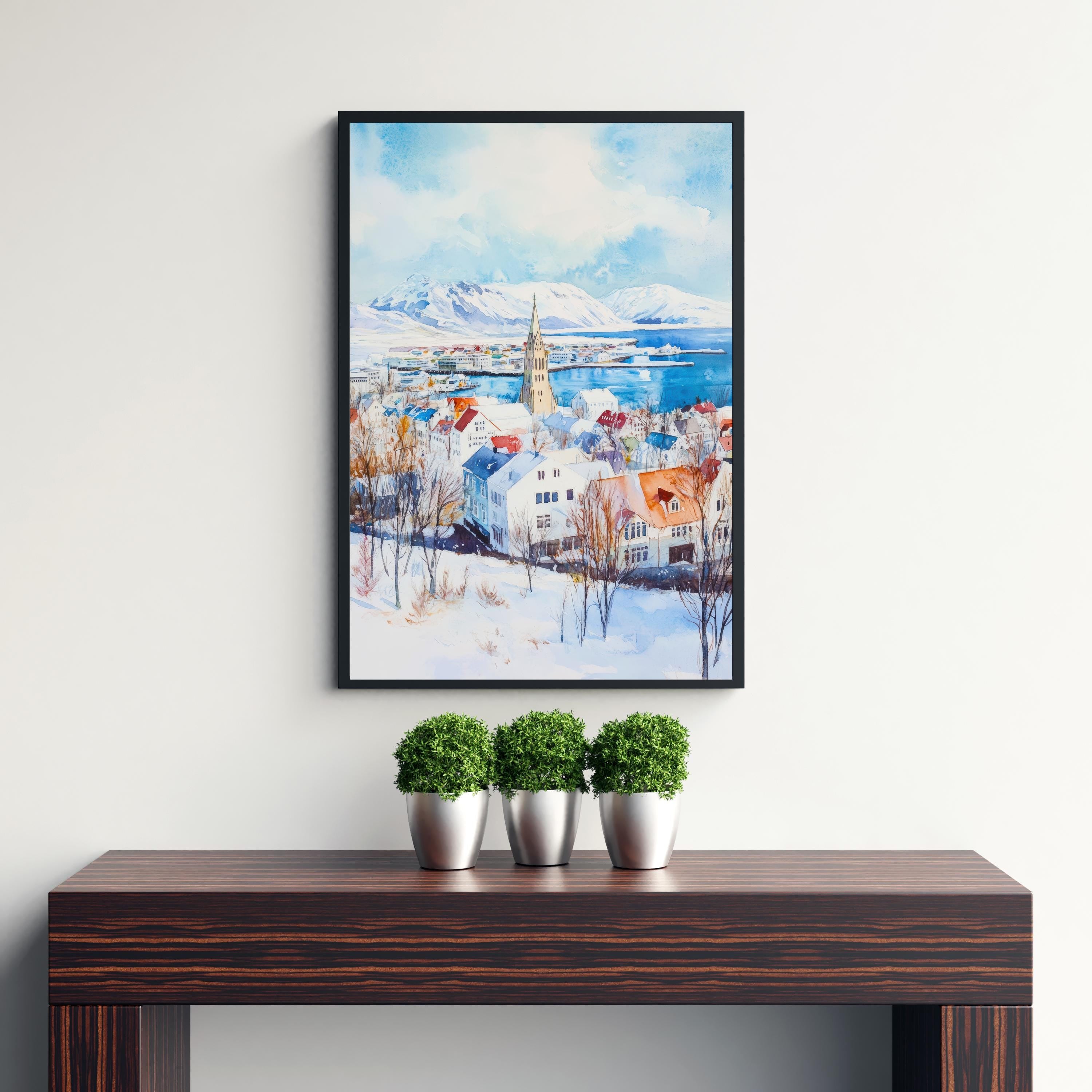 Reykjavik Iceland Travel Poster Print Nordic City Wall Art Scandinavian Architecture Decor Gift for Europe Lovers and Iceland Landscape Fans