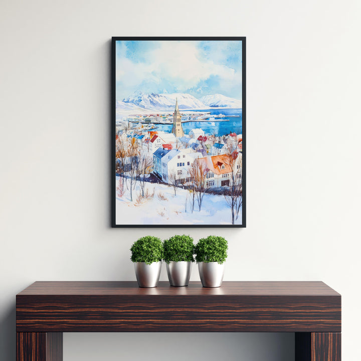Reykjavik Iceland Travel Poster Print Nordic City Wall Art Scandinavian Architecture Decor Gift for Europe Lovers and Iceland Landscape Fans