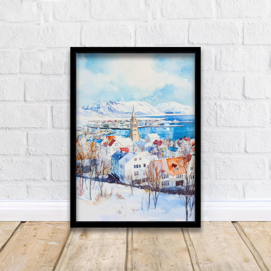 Reykjavik Iceland Travel Poster Print Nordic City Wall Art Scandinavian Architecture Decor Gift for Europe Lovers and Iceland Landscape Fans