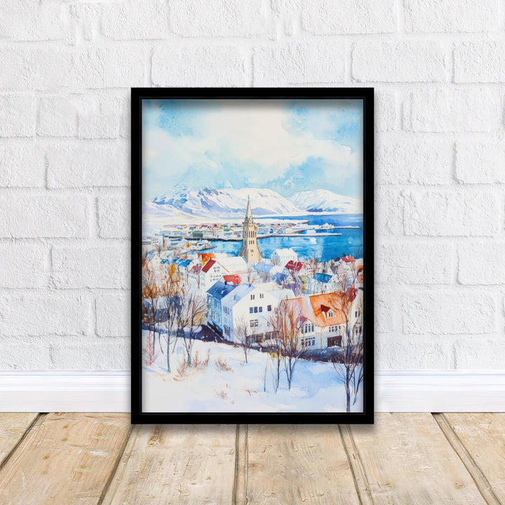 Reykjavik Iceland Travel Poster Print Nordic City Wall Art Scandinavian Architecture Decor Gift for Europe Lovers and Iceland Landscape Fans