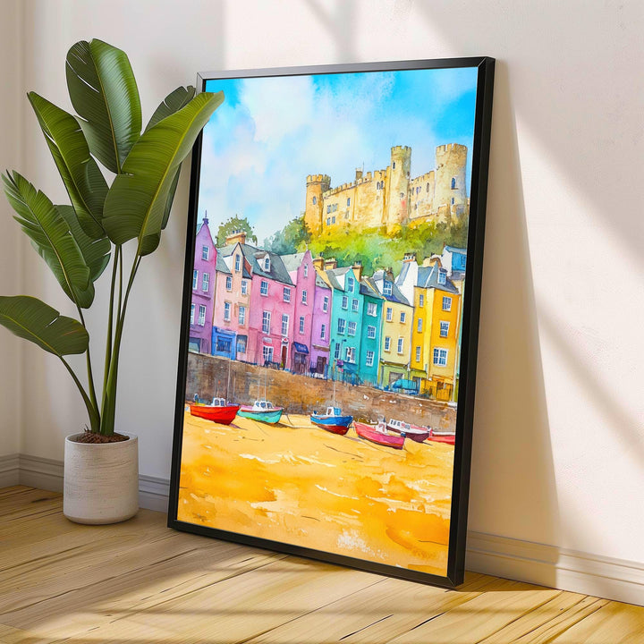 Tenby Wales Travel Poster Print Pembrokeshire Coast Wall Art Seaside Town Decor Gift for UK Beach Lovers and Scenic Coastal Landscape