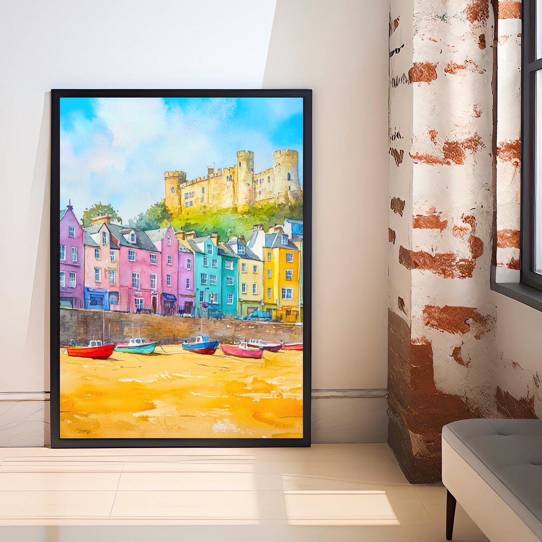 Tenby Wales Travel Poster Print Pembrokeshire Coast Wall Art Seaside Town Decor Gift for UK Beach Lovers and Scenic Coastal Landscape