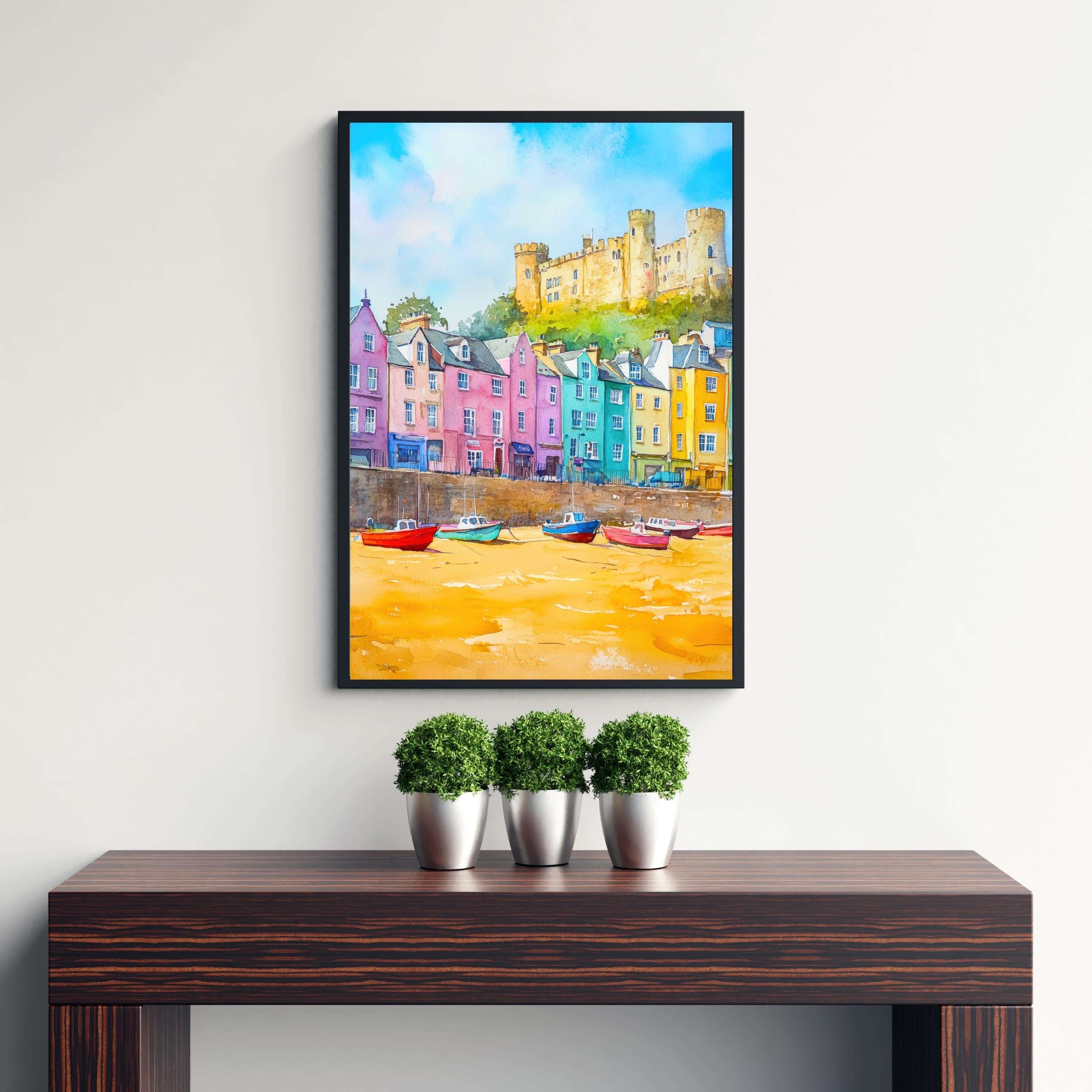 Tenby Wales Travel Poster Print Pembrokeshire Coast Wall Art Seaside Town Decor Gift for UK Beach Lovers and Scenic Coastal Landscape
