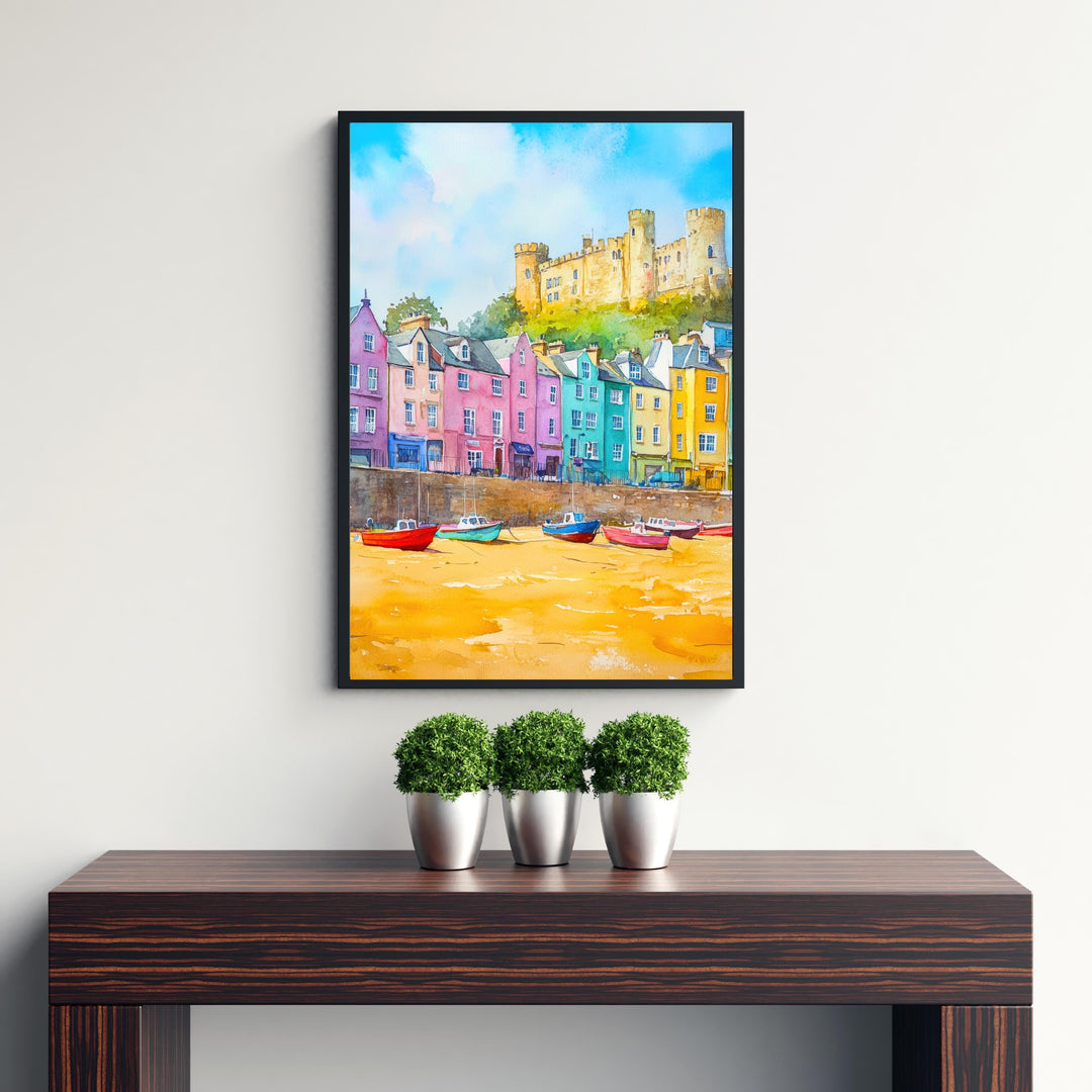 Tenby Wales Travel Poster Print Pembrokeshire Coast Wall Art Seaside Town Decor Gift for UK Beach Lovers and Scenic Coastal Landscape