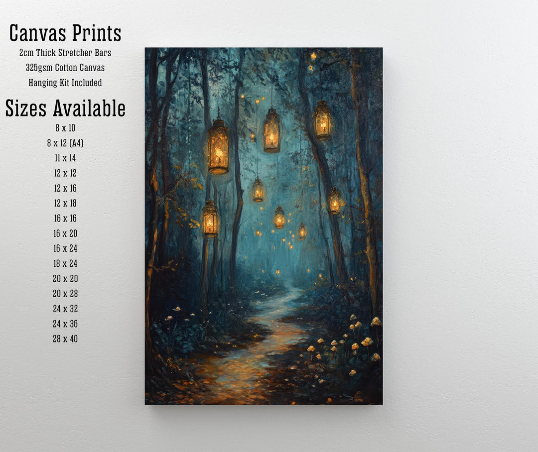 Magical Lantern Path Poster Enchanted Forest Art Cottagecore Decor Whimsical Woodland Illustration