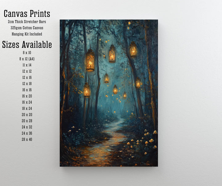 Magical Lantern Path Poster Enchanted Forest Art Cottagecore Decor Whimsical Woodland Illustration