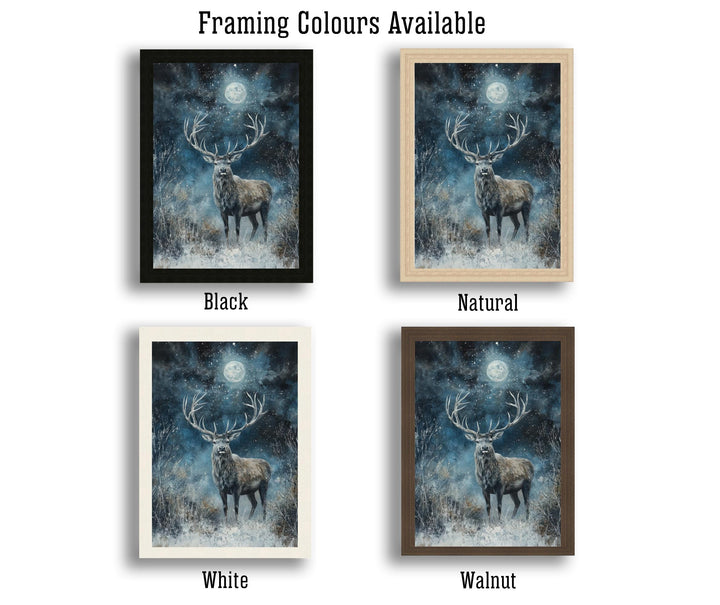 Stag in Moonlight Poster Dark Academia Decor Enchanted Wildlife Art Mystical Woodland Illustration