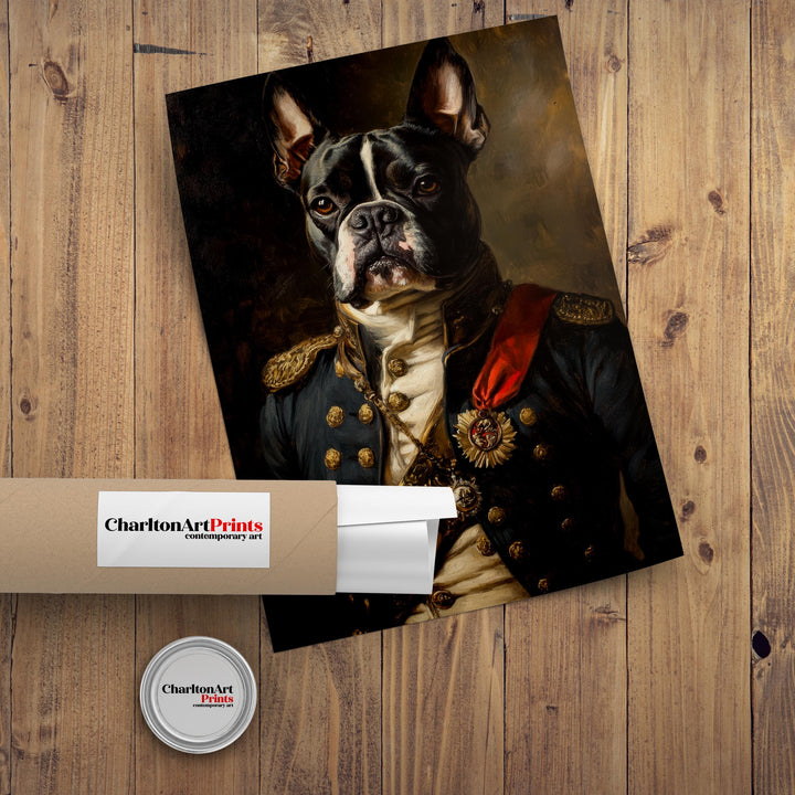 Boston Terrier Portrait Poster Regal Pet Art Vintage Animal Illustration Humorous Wall Decor Dog Lover Gift