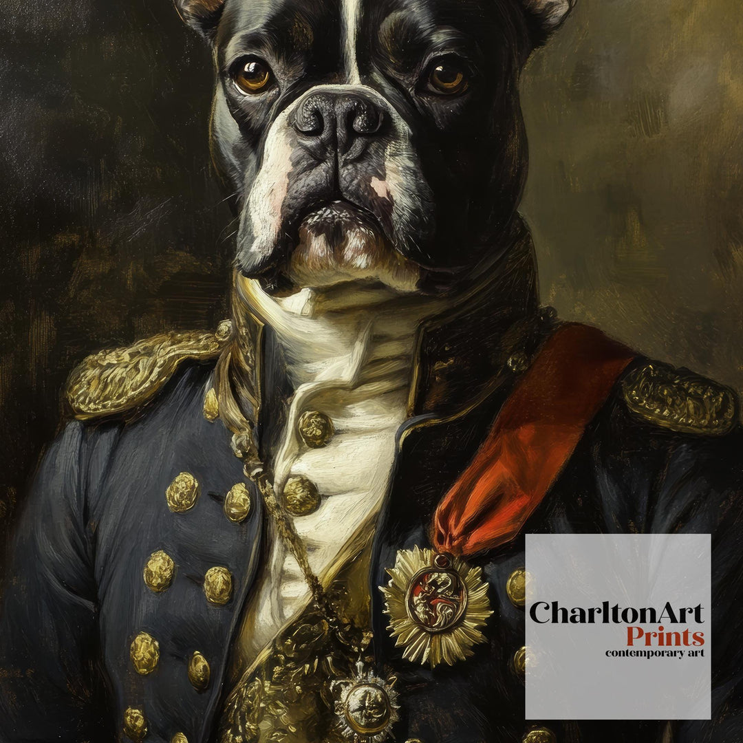Boston Terrier Portrait Poster Regal Pet Art Vintage Animal Illustration Humorous Wall Decor Dog Lover Gift