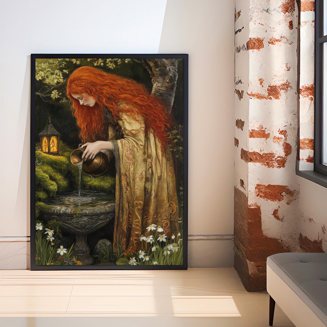 Brigid Celtic Goddess Poster Mythological Folk Art Healing Wall Decor Enchanted Celtic Pagan Illustration