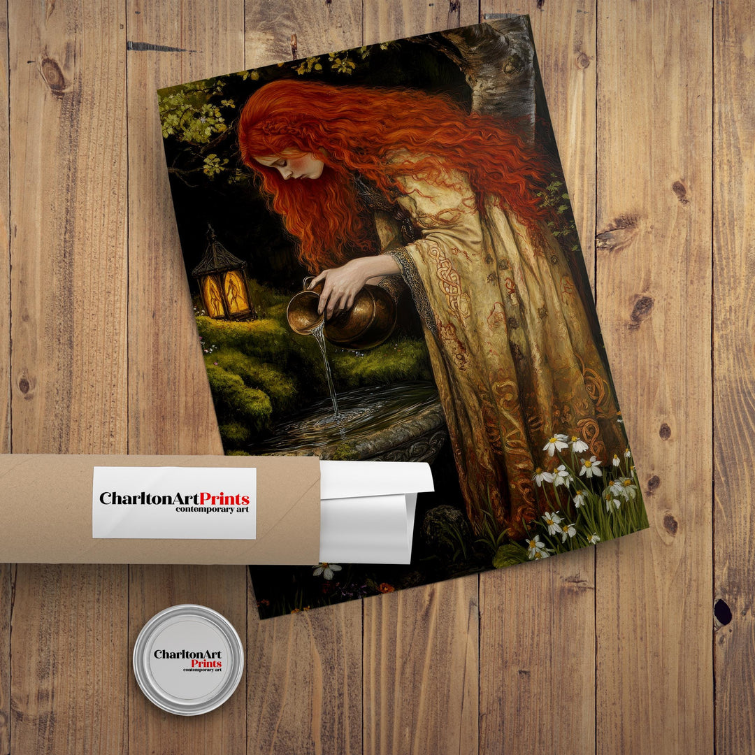 Brigid Celtic Goddess Poster Mythological Folk Art Healing Wall Decor Enchanted Celtic Pagan Illustration