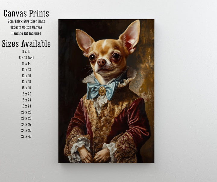 Chihuahua Portrait Poster Regal Pet Art Vintage Animal Illustration Humorous Wall Decor Dog Lover Gift