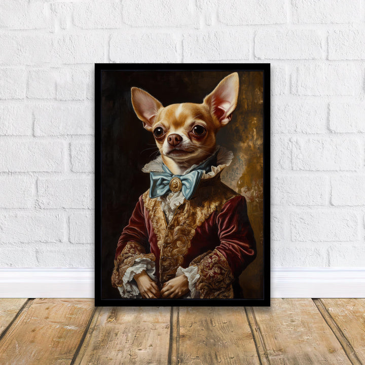 Chihuahua Portrait Poster Regal Pet Art Vintage Animal Illustration Humorous Wall Decor Dog Lover Gift