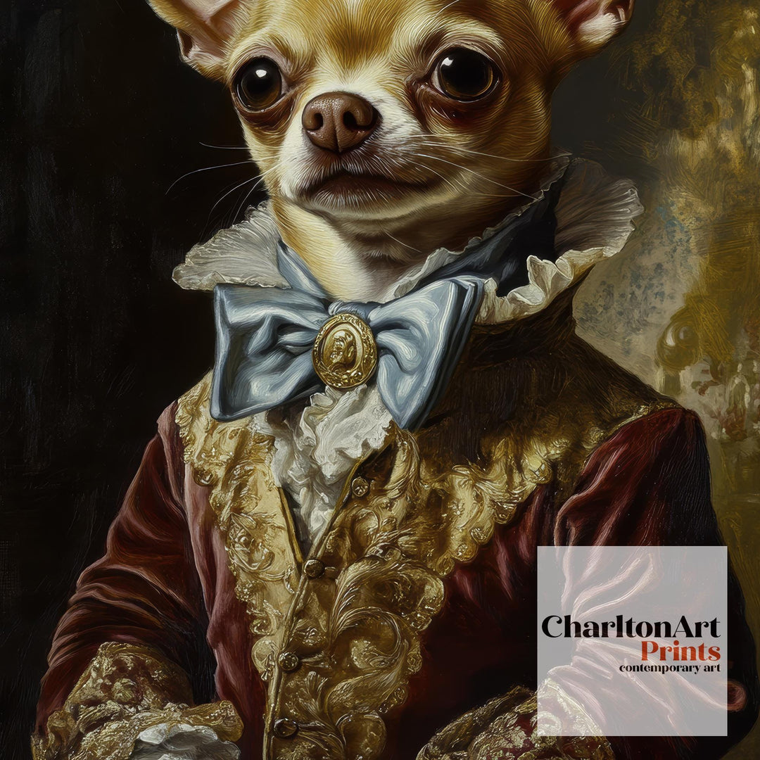 Chihuahua Portrait Poster Regal Pet Art Vintage Animal Illustration Humorous Wall Decor Dog Lover Gift