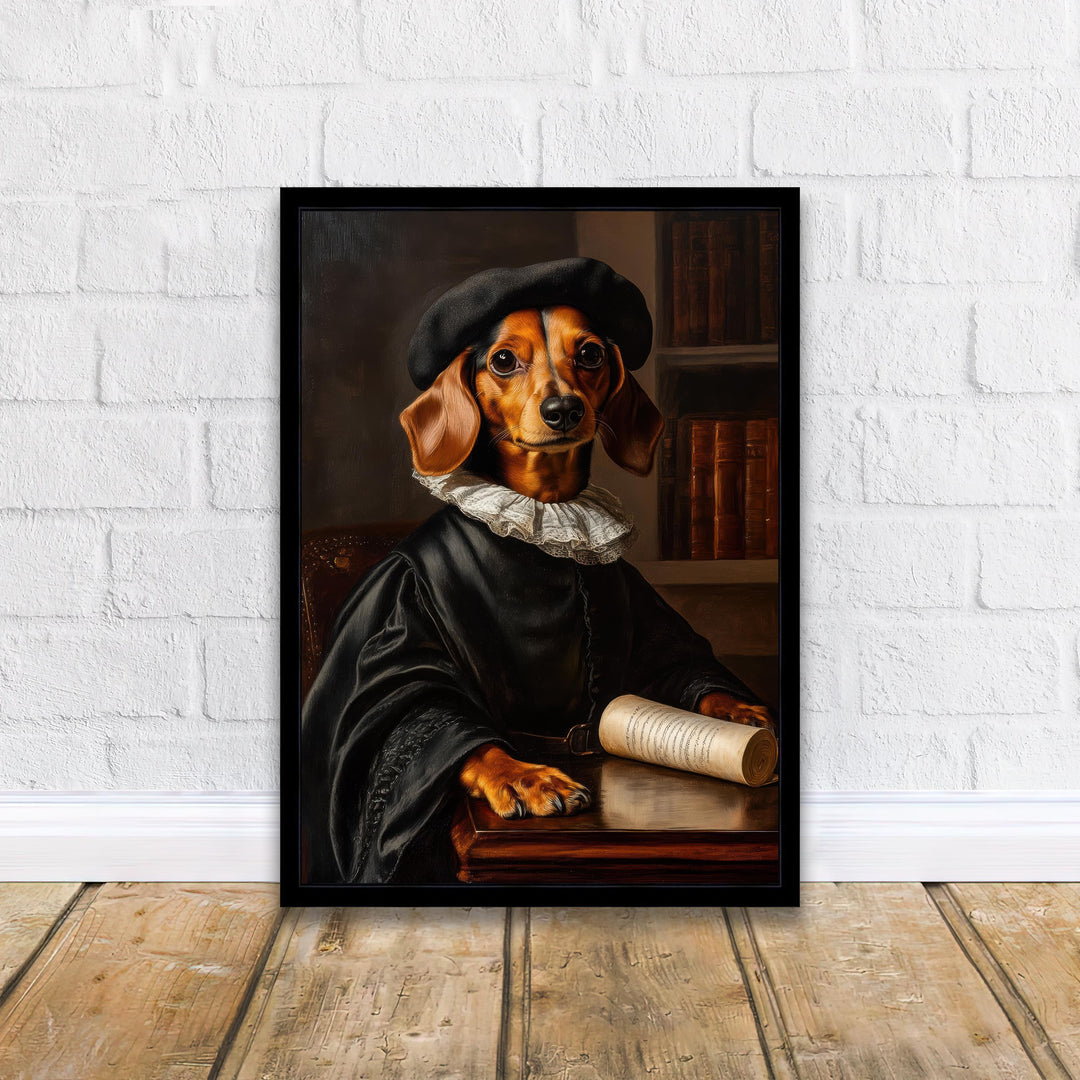 Scholarly Dachshund Poster Dark Academia Decor Vintage Animal Illustration Professor Wall Art Dog Lover Gift