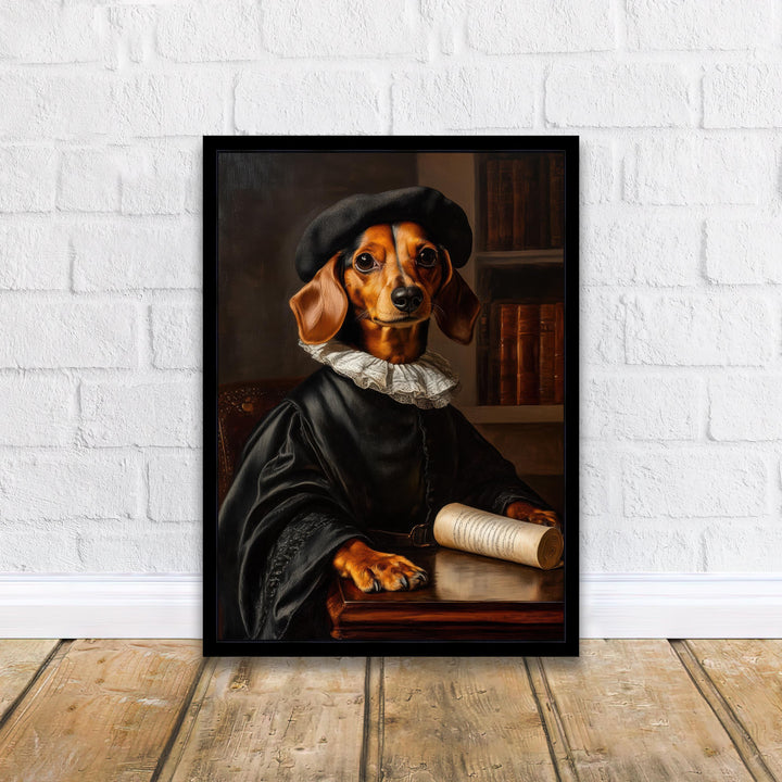 Scholarly Dachshund Poster Dark Academia Decor Vintage Animal Illustration Professor Wall Art Dog Lover Gift