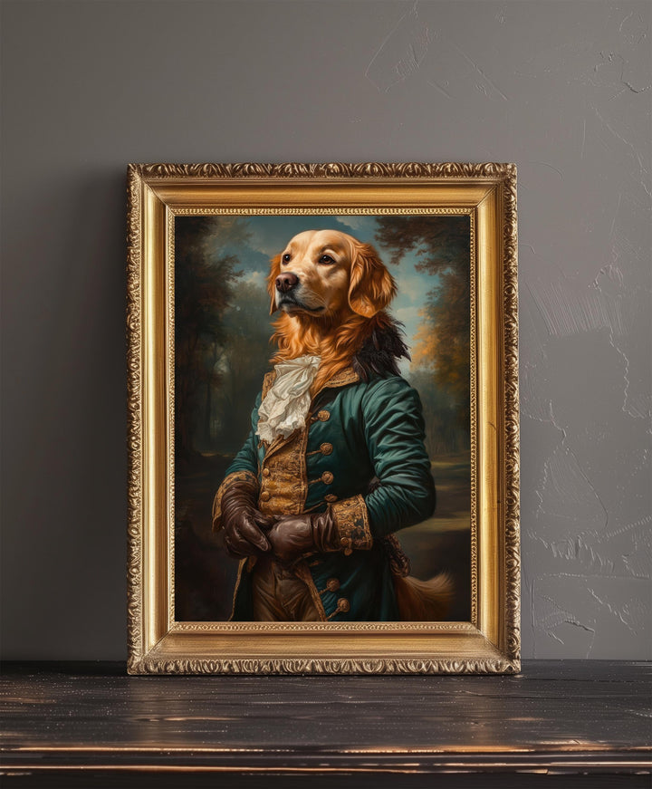Golden Retriever Portrait Poster Regal Pet Art Vintage Animal Illustration Humorous Wall Decor Dog Lover Gift