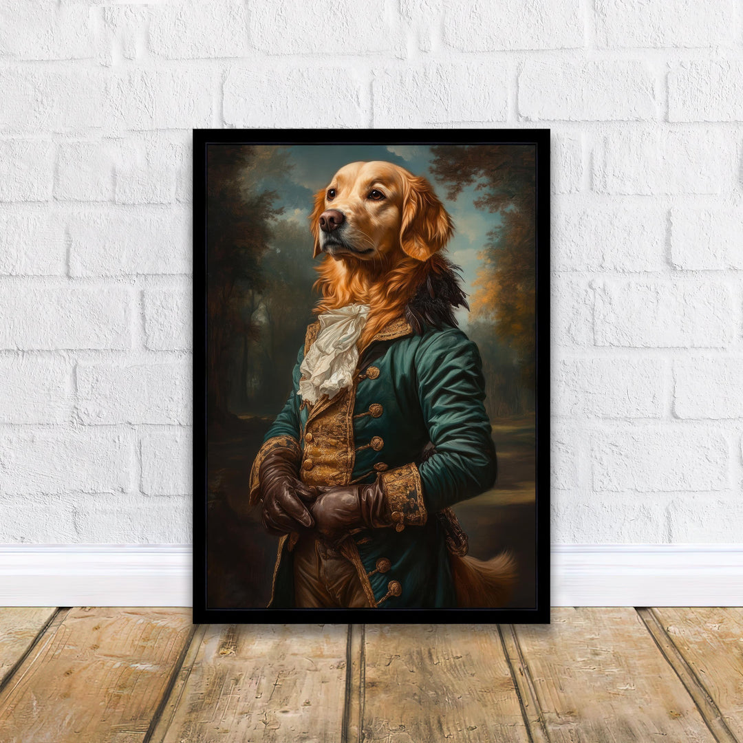 Golden Retriever Portrait Poster Regal Pet Art Vintage Animal Illustration Humorous Wall Decor Dog Lover Gift