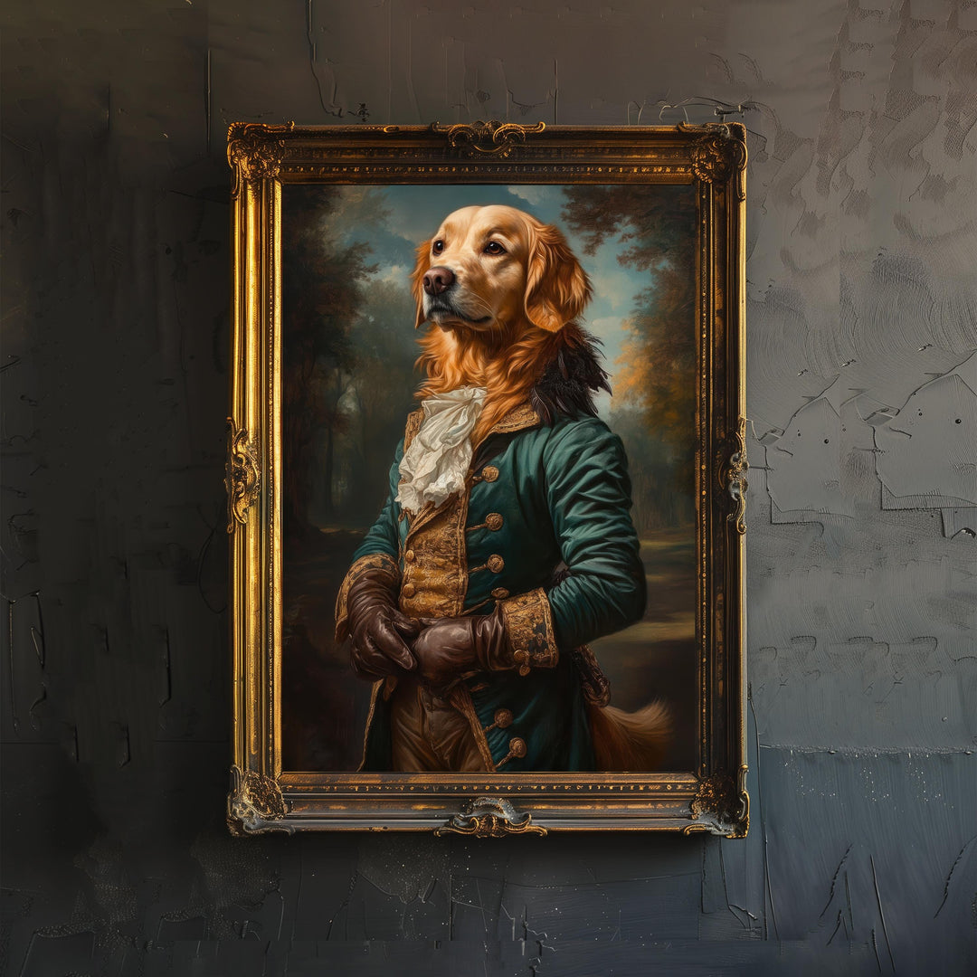 Golden Retriever Portrait Poster Regal Pet Art Vintage Animal Illustration Humorous Wall Decor Dog Lover Gift