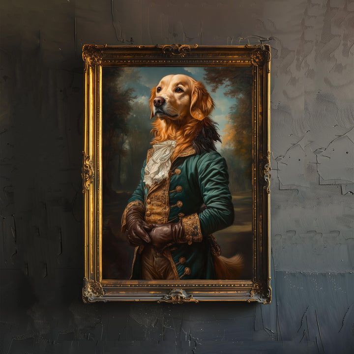 Golden Retriever Portrait Poster Regal Pet Art Vintage Animal Illustration Humorous Wall Decor Dog Lover Gift