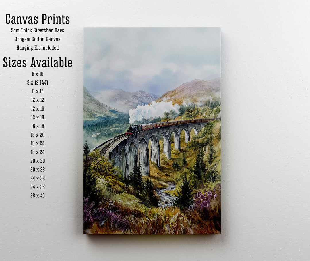 Glenfinnan Viaduct Watercolor Painting Scottish Highlands Art Print Harry Potter Bridge Decor Gift for Scotland Lovers