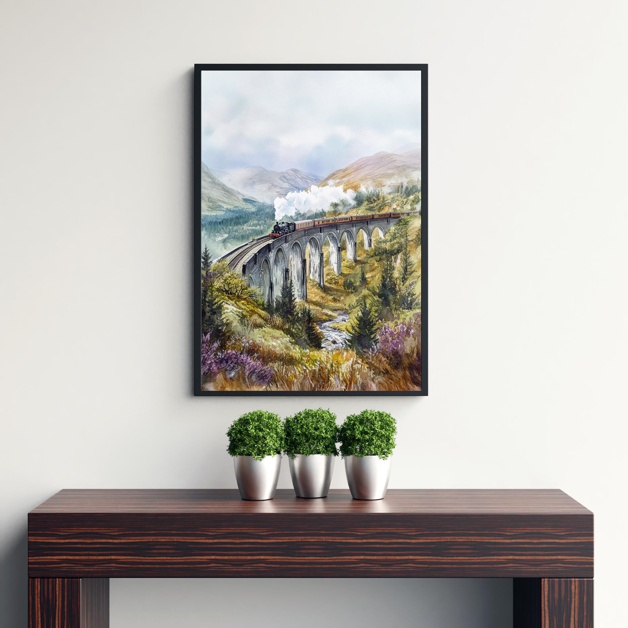 Glenfinnan Viaduct Watercolor Painting Scottish Highlands Art Print Decor Gift for Scotland Lovers