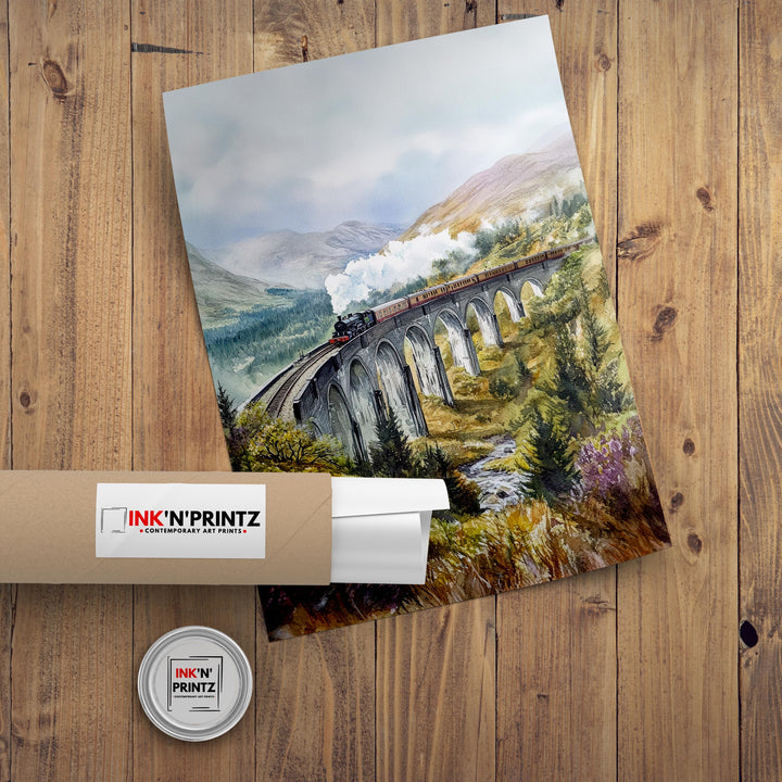 Glenfinnan Viaduct Watercolor Painting Scottish Highlands Art Print Harry Potter Bridge Decor Gift for Scotland Lovers