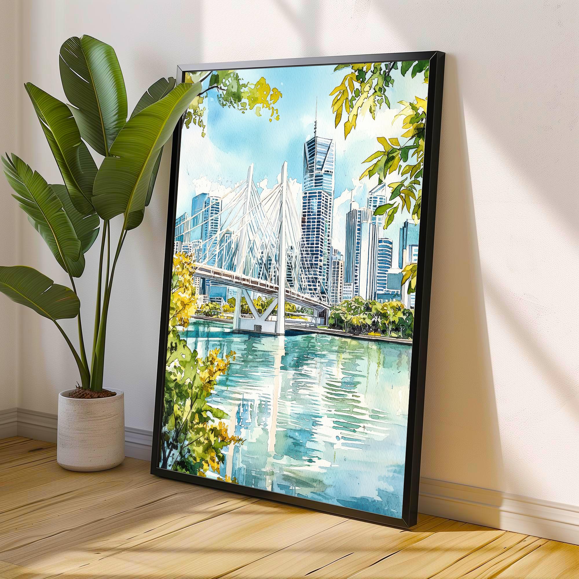 Brisbane River Watercolor Painting Australia Cityscape Art Print Story Bridge Queensland Decor Gift for Australia Lovers