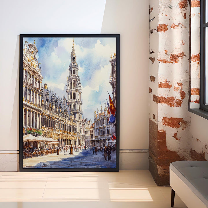 Brussels Grand-Place Watercolor Painting Belgium Cityscape Art Print European Travel Decor Gift for Belgium Lovers