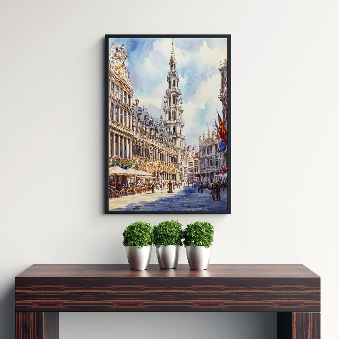 Brussels Grand-Place Watercolor Painting Belgium Cityscape Art Print European Travel Decor Gift for Belgium Lovers