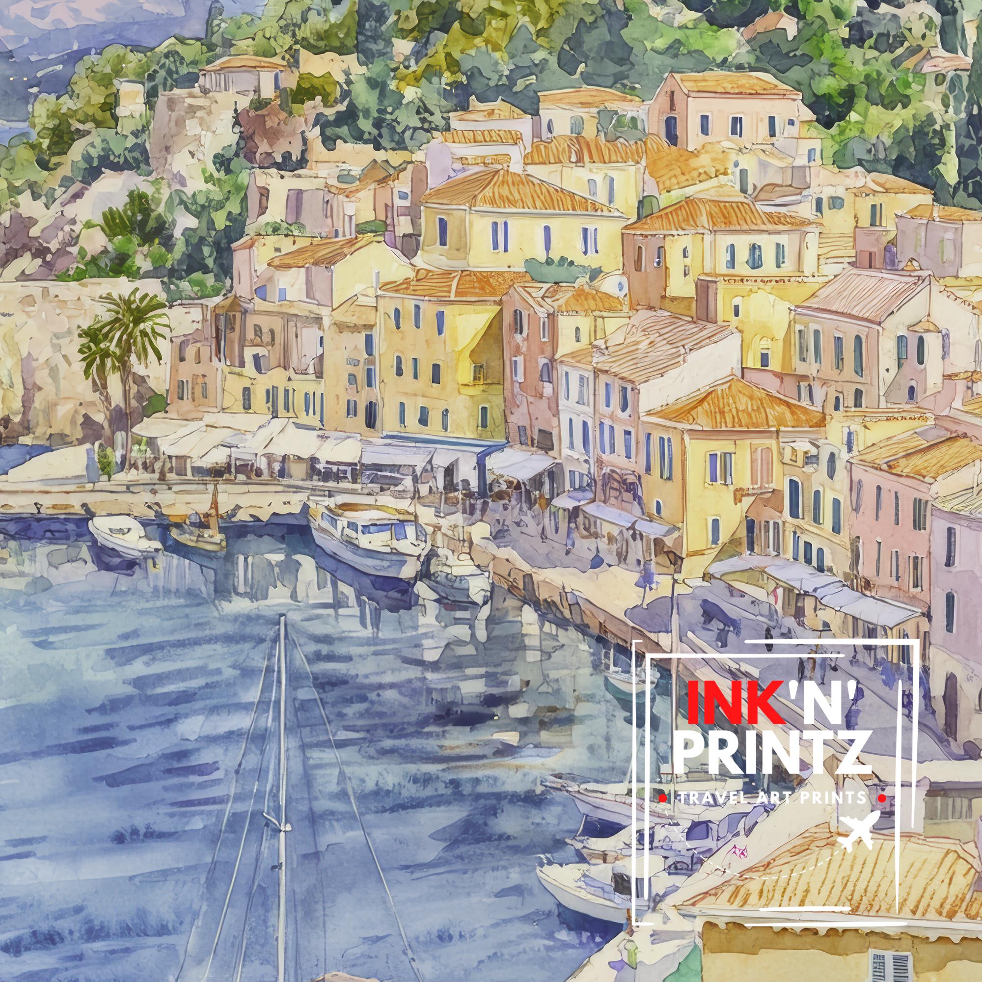 Corfu Old Town Watercolor Painting Greek Island Art Print Ionian Sea Decor Gift for Greece Lovers