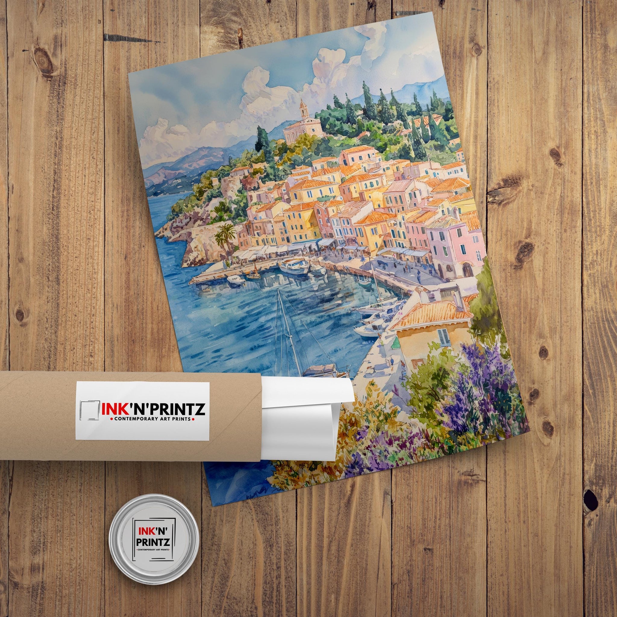 Corfu Old Town Watercolor Painting Greek Island Art Print Ionian Sea Decor Gift for Greece Lovers