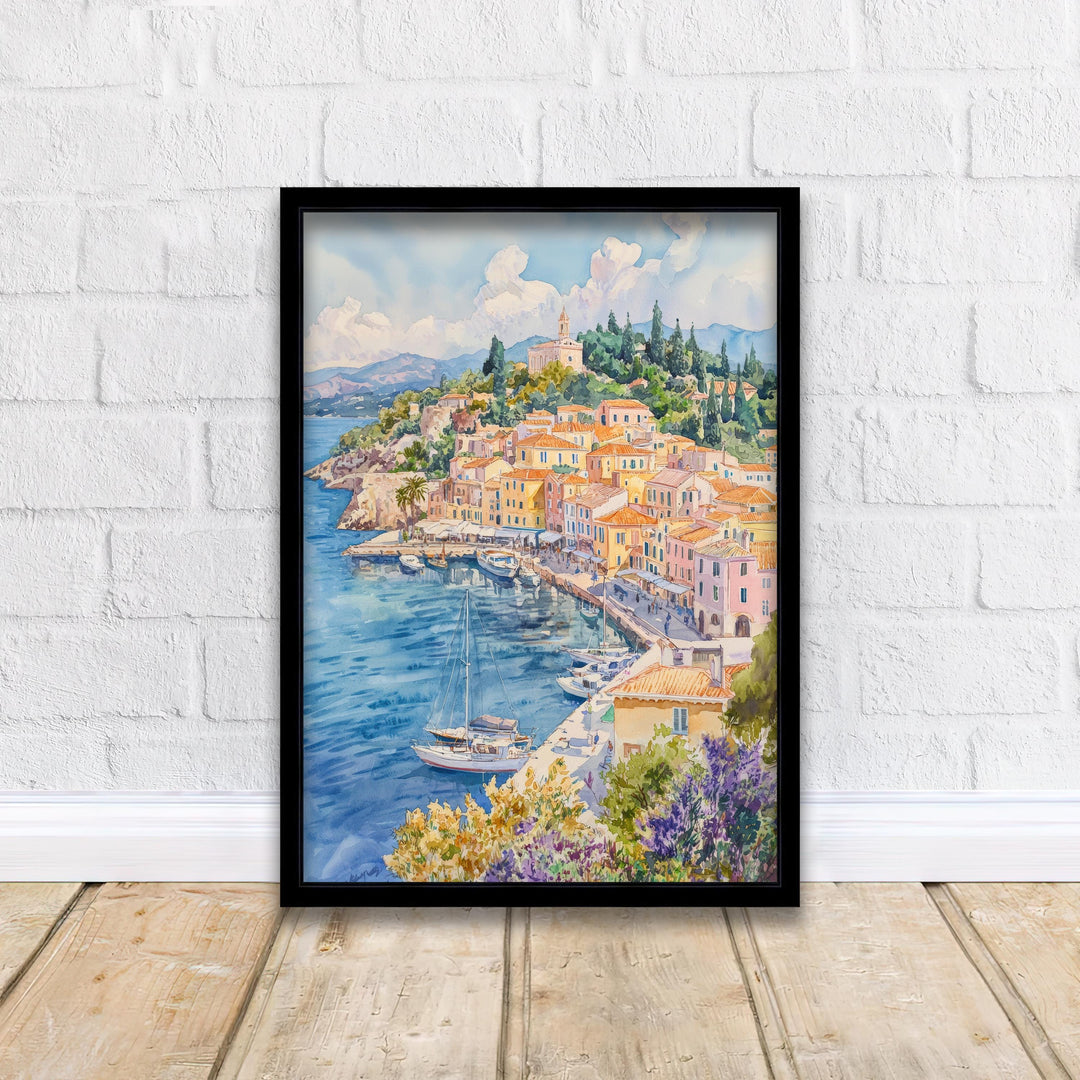 Corfu Old Town Watercolor Painting Greek Island Art Print Ionian Sea Decor Gift for Greece Lovers