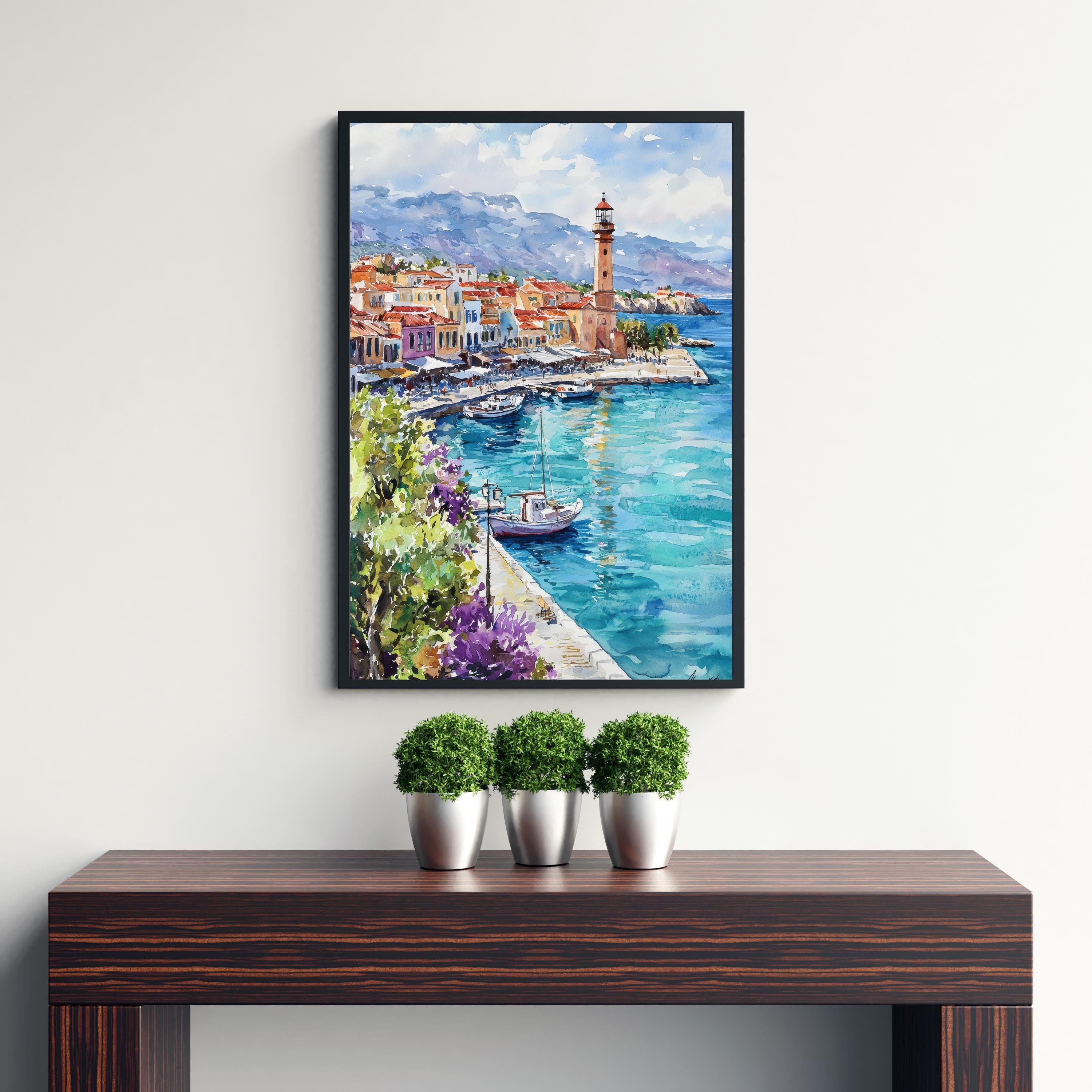 Crete Watercolor Painting Greek Island Art Print Mediterranean Landscape Elafonissi Beach Decor Gift for Greece Lovers