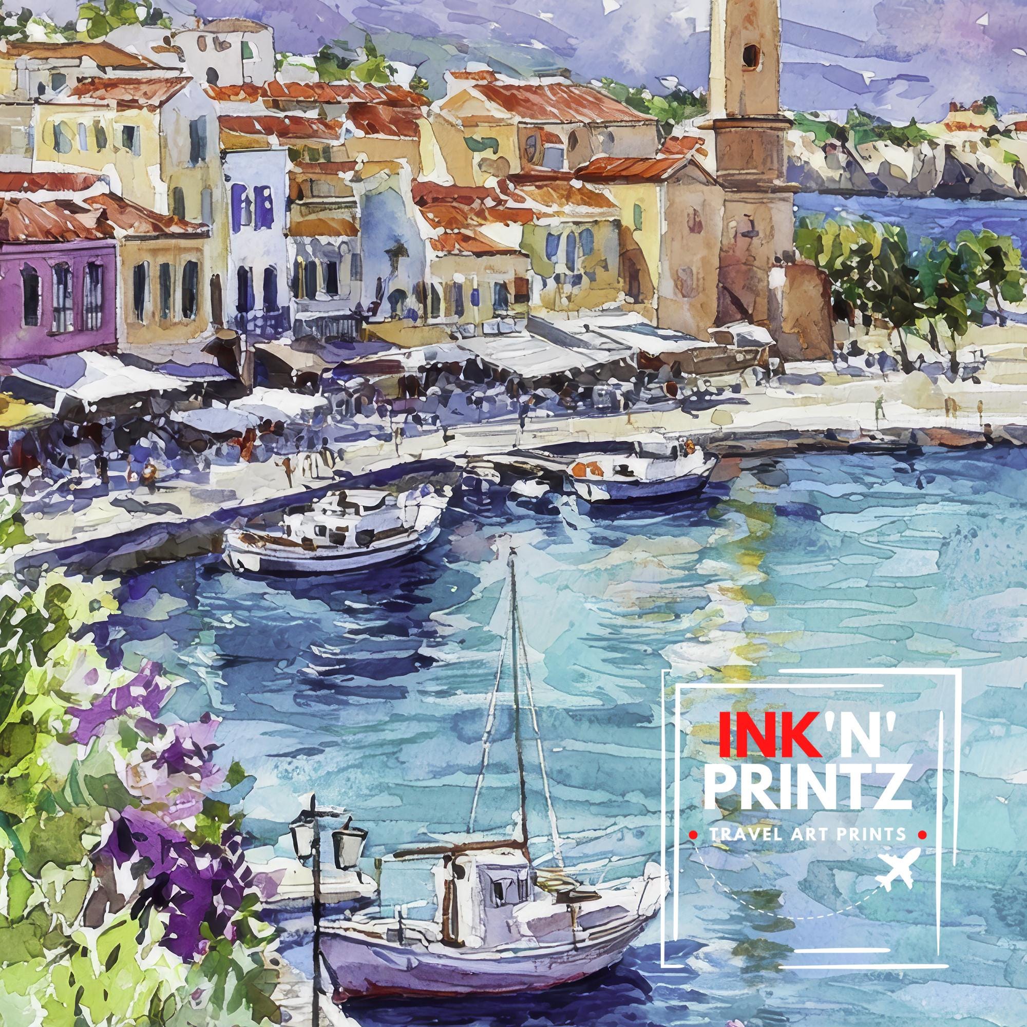 Crete Watercolor Painting Greek Island Art Print Mediterranean Landscape Elafonissi Beach Decor Gift for Greece Lovers