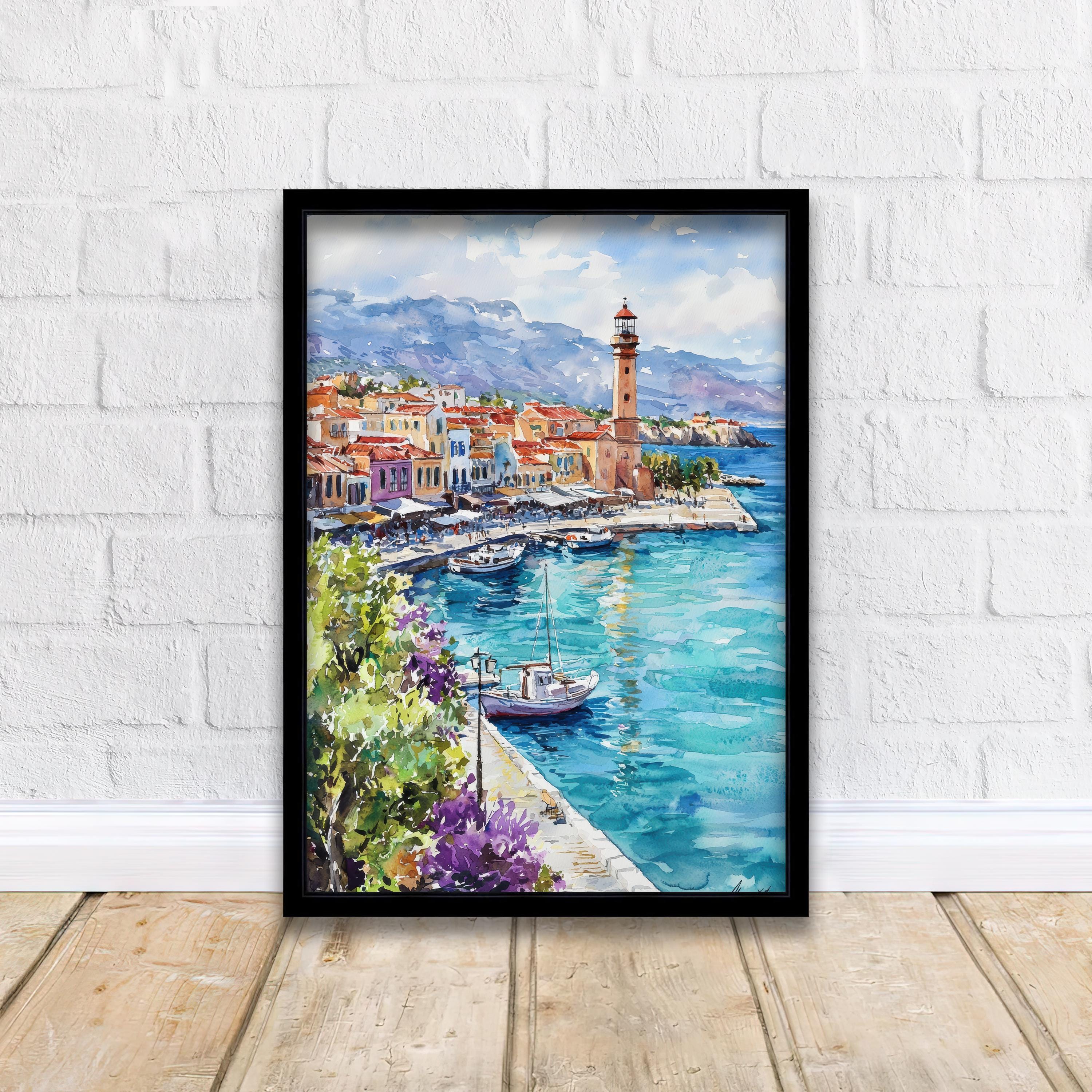 Crete Watercolor Painting Greek Island Art Print Mediterranean Landscape Elafonissi Beach Decor Gift for Greece Lovers