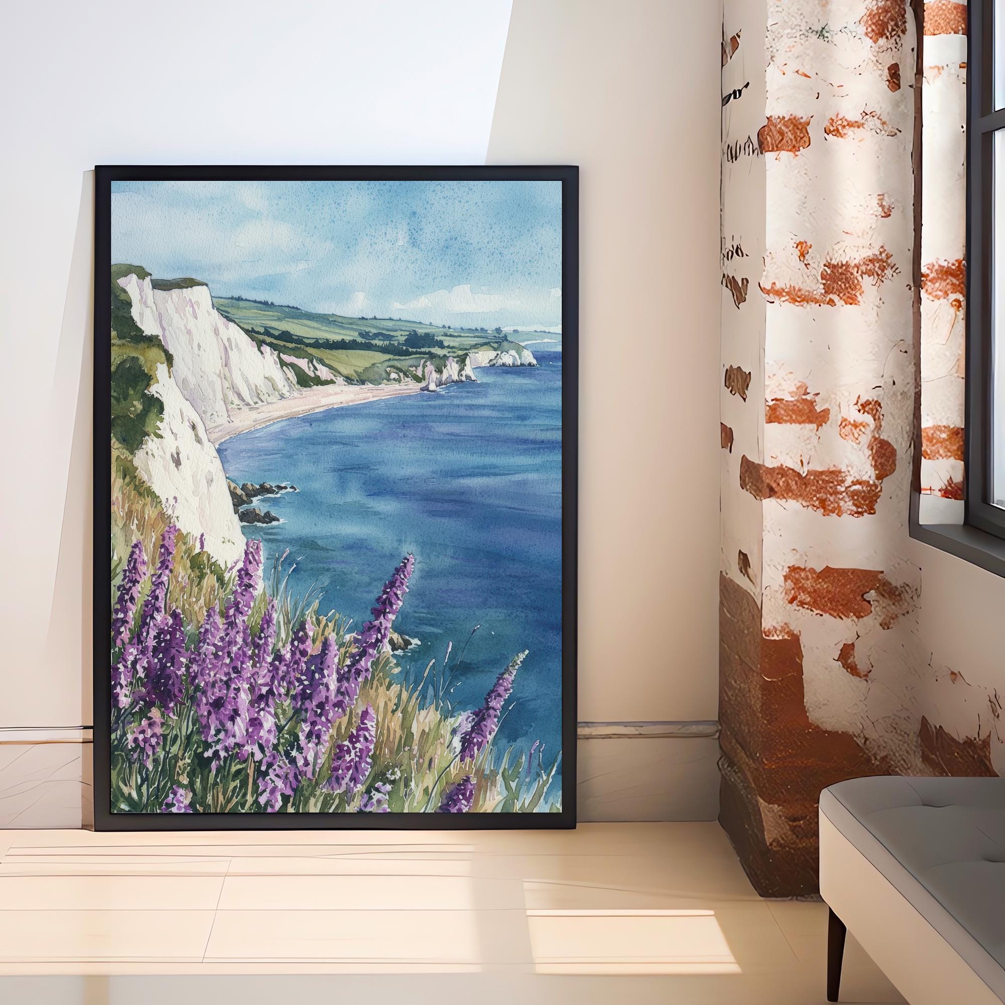 Isle of Wight Watercolor Painting The Needles Coastal Art Print UK Seaside Decor Gift for Island Lovers