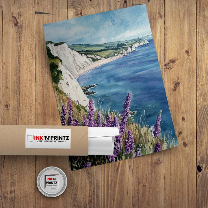 Isle of Wight Watercolor Painting The Needles Coastal Art Print UK Seaside Decor Gift for Island Lovers