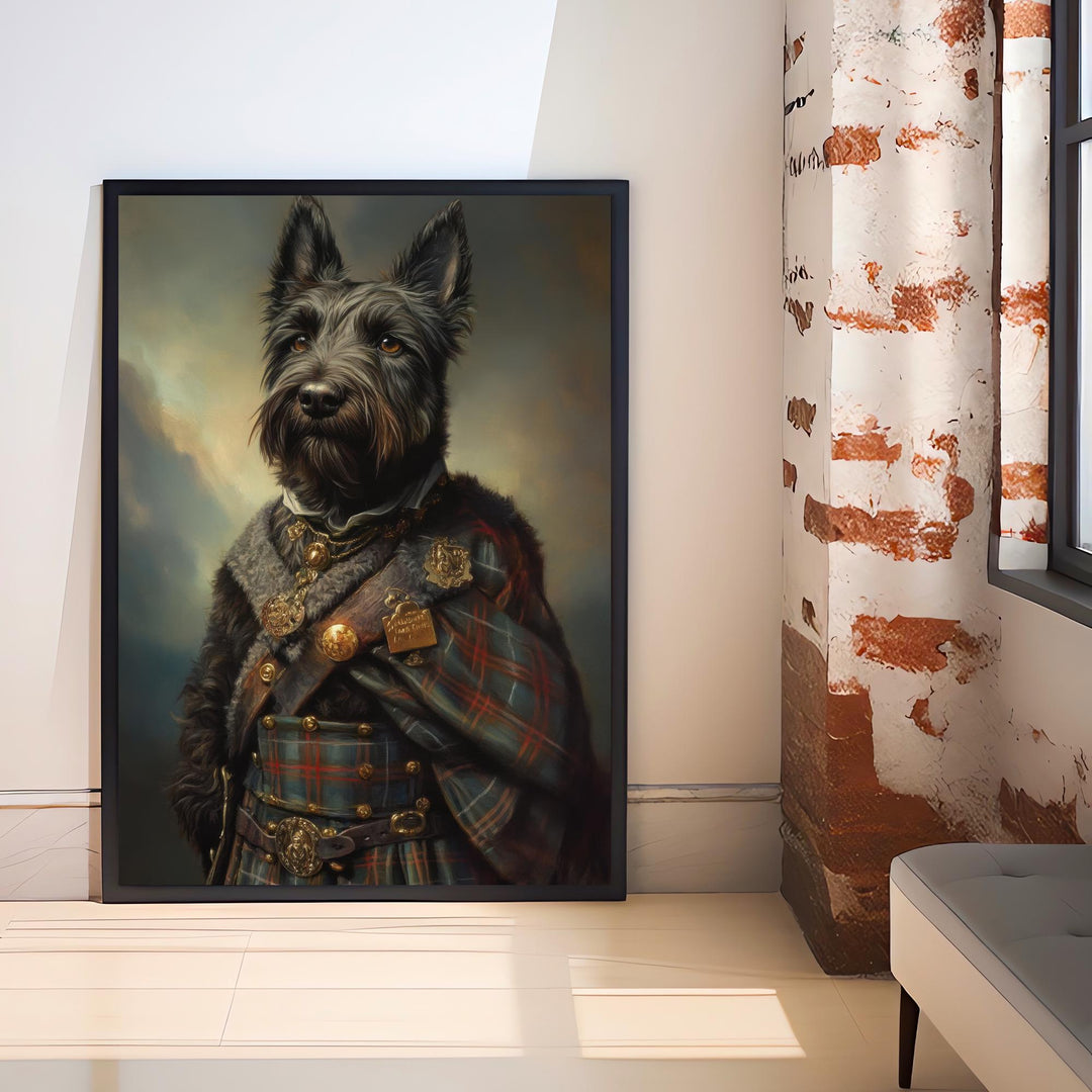 Scottish Terrier Portrait Poster Highland Dog Art Vintage Animal Illustration Tartan Wall Decor Dog Lover Gift